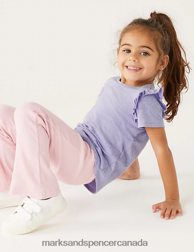 Marks and Spencer Canada - Clothing 20VTD9880 Lilac Kids Marks & Spencer Cotton Blend Frill T-Shirt