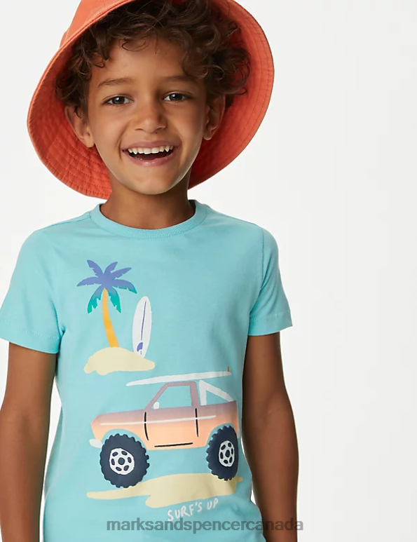 Marks and Spencer sale - Kids Aqua Clothing Marks & Spencer Pure Cotton Beach Buggy T-Shirt 20VTD8581