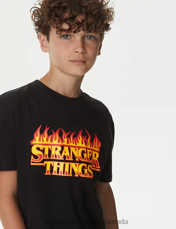 Kids Black Mix Clothing Marks & Spencer Pure Cotton Stranger Things T-Shirt 20VTD8080 - Marks and Spencer outlet