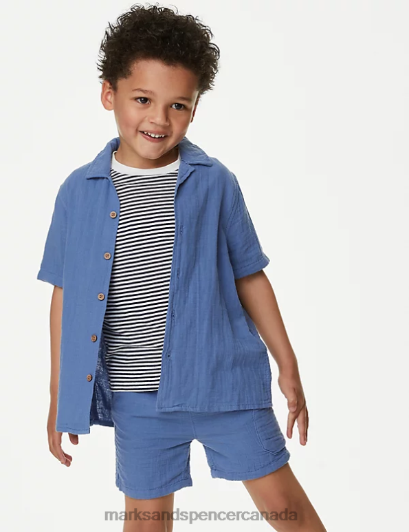 Marks and Spencer near me - Kids Blue Clothing Marks & Spencer 2pc Pure Cotton Shirt & T-Shirt Set 20VTD8384