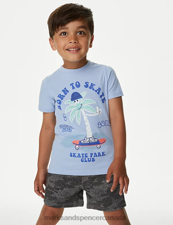 Marks and Spencer sale - Kids Blue Clothing Marks & Spencer Pure Cotton Born To Skate T-Shirt 20VTD8321