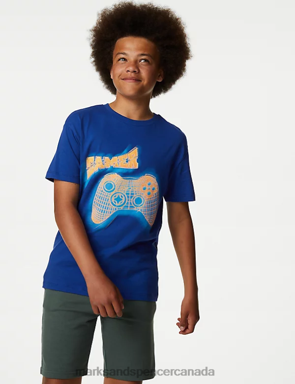 Marks and Spencer sale - Kids Blue Clothing Marks & Spencer Pure Cotton Game Controller T-Shirt 20VTD8180