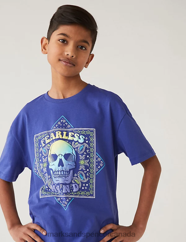 Marks and Spencer Canada - Kids Blue Clothing Marks & Spencer Pure Cotton Paisley Skull T-Shirt 20VTD8674