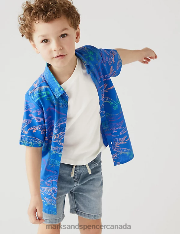 Kids Blue Mix Clothing Marks & Spencer 2pc Pure Cotton Shirt & T-Shirt Set 20VTD8535 - Marks and Spencer Canada locations