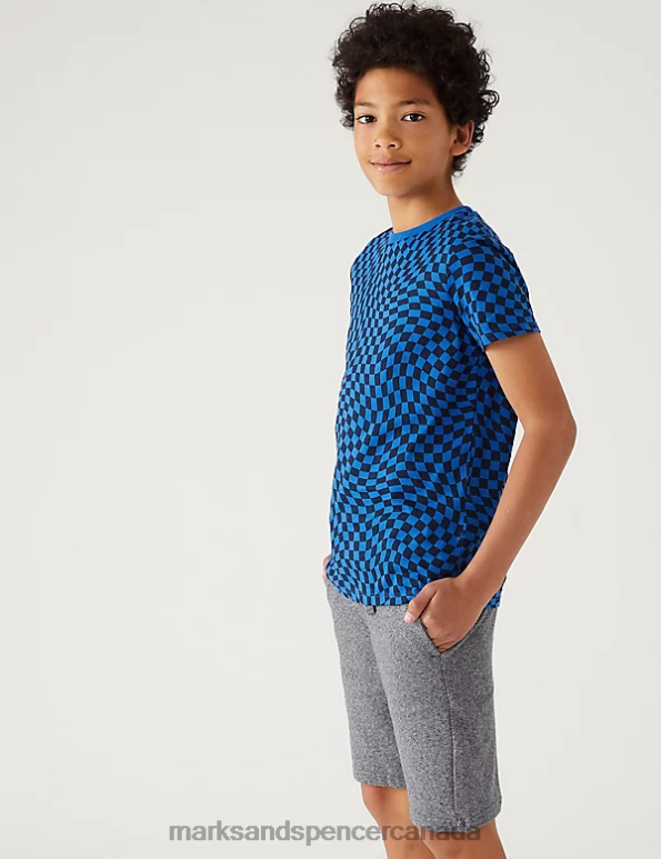 Marks and Spencer Canada - Kids Blue Mix Clothing Marks & Spencer Pure Cotton Checked T-Shirt 20VTD8720