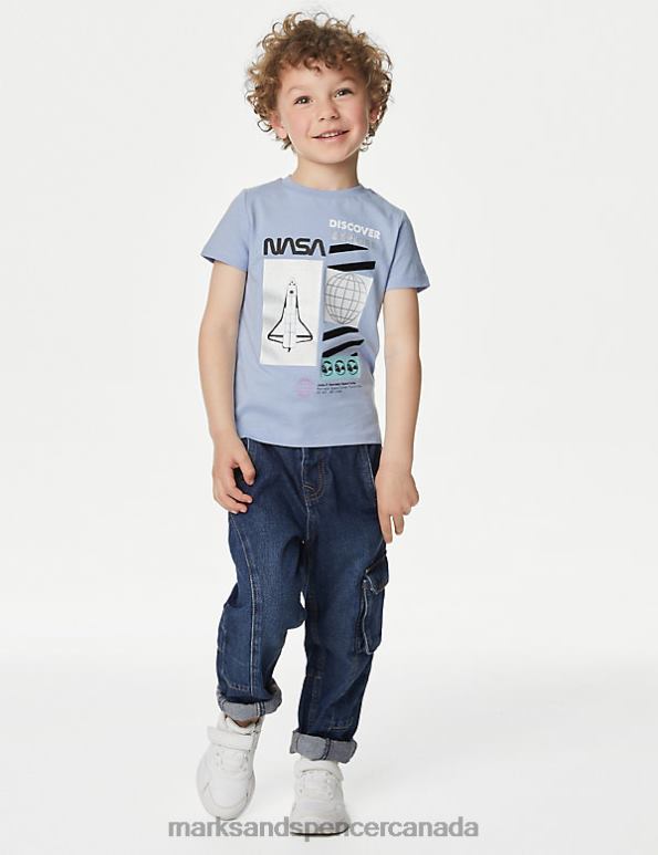 Marks and Spencer Canada - Kids Blue Mix Clothing Marks & Spencer Pure Cotton NASA T-Shirt 20VTD7896