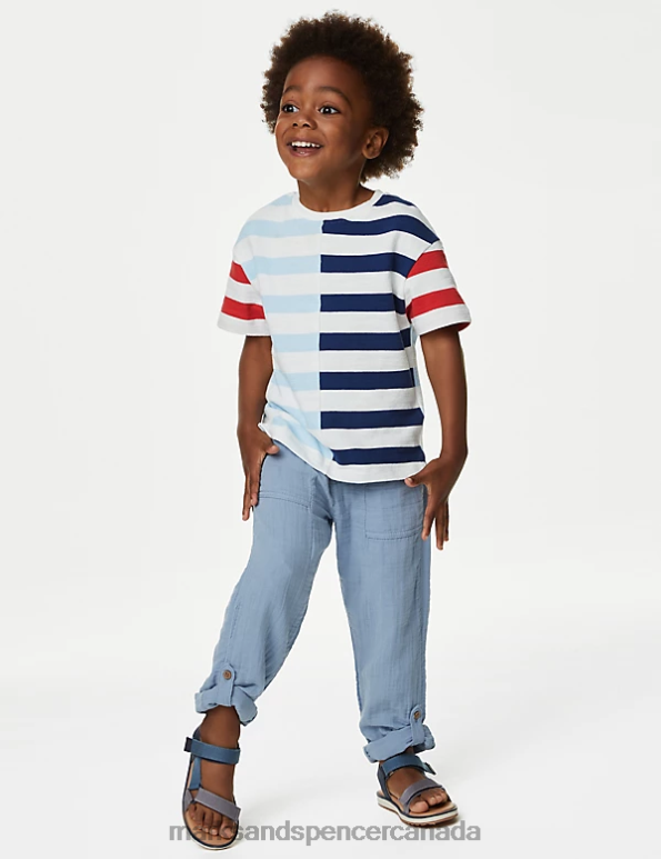 Marks and Spencer sale - Kids Blue Mix Clothing Marks & Spencer Pure Cotton Striped T-Shirt 20VTD7869