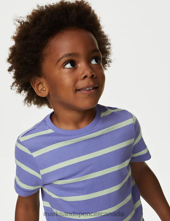 Kids Blue Mix Clothing Marks & Spencer Pure Cotton Striped T-Shirt 20VTD8272 - Marks and Spencer outlet