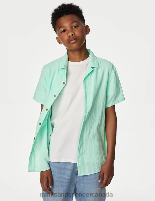 Marks and Spencer sale - Kids Bright Mint Clothing Marks & Spencer 2pc Pure Cotton Shirt & T-Shirt Set 20VTD8702