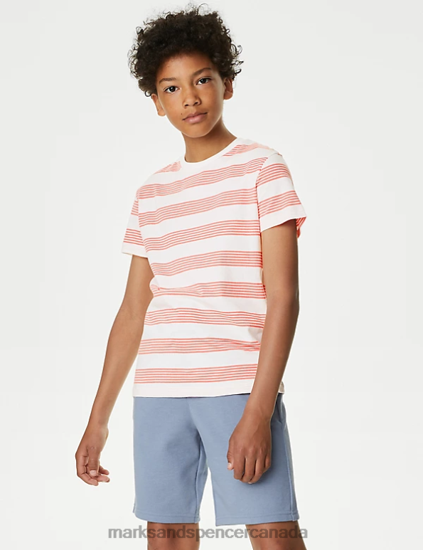 Kids Coral Mix Clothing Marks & Spencer Pure Cotton Striped T-Shirt 20VTD8610 - Marks and Spencer Canada locations