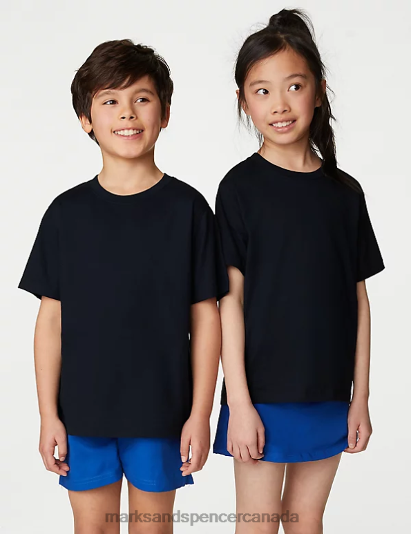 Kids Dark Navy Clothing Marks & Spencer Pure Cotton School T-Shirt 20VTD8165 - Marks and Spencer outlet