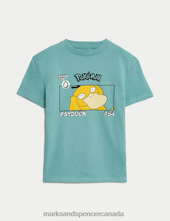 Kids Dusted Aqua Clothing Marks & Spencer Pure Cotton Pokemon T-Shirt 20VTD8218 - Marks and Spencer online