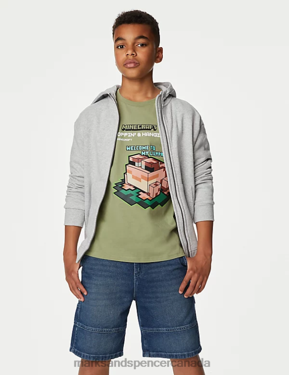 Kids Green Clothing Marks & Spencer Pure Cotton Minecraft Frog T-Shirt 20VTD8414 - Marks and Spencer online