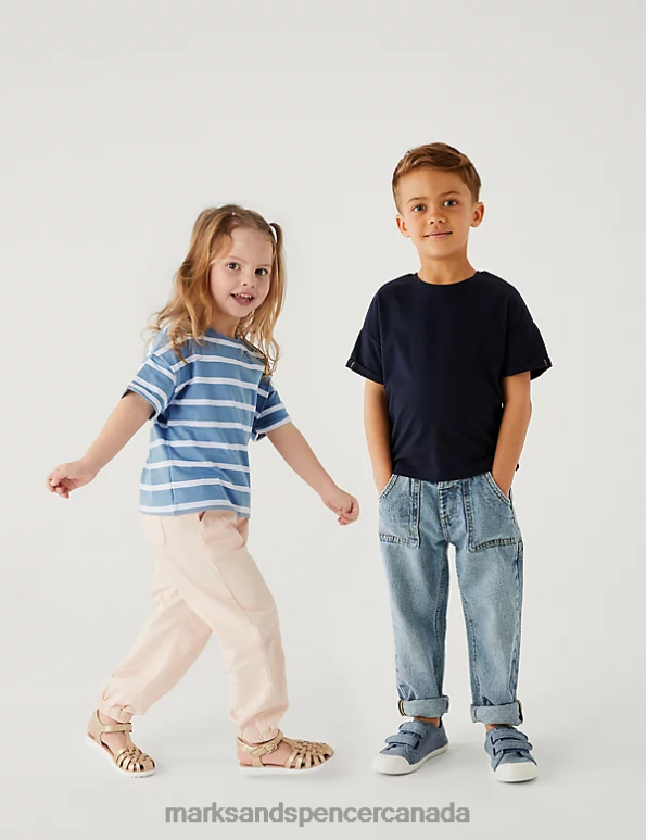 Kids Green Mix Clothing Marks & Spencer 3pk Pure Cotton Plain & Striped T-Shirts 20VTD8336 - Marks and Spencer online