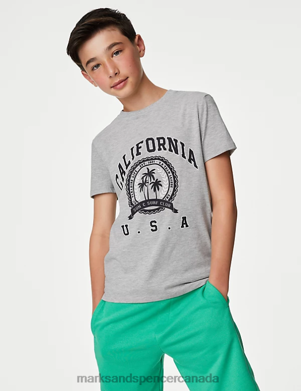 Marks and Spencer sale - Kids Grey Marl Clothing Marks & Spencer Cotton Rich California T-Shirt 20VTD8470