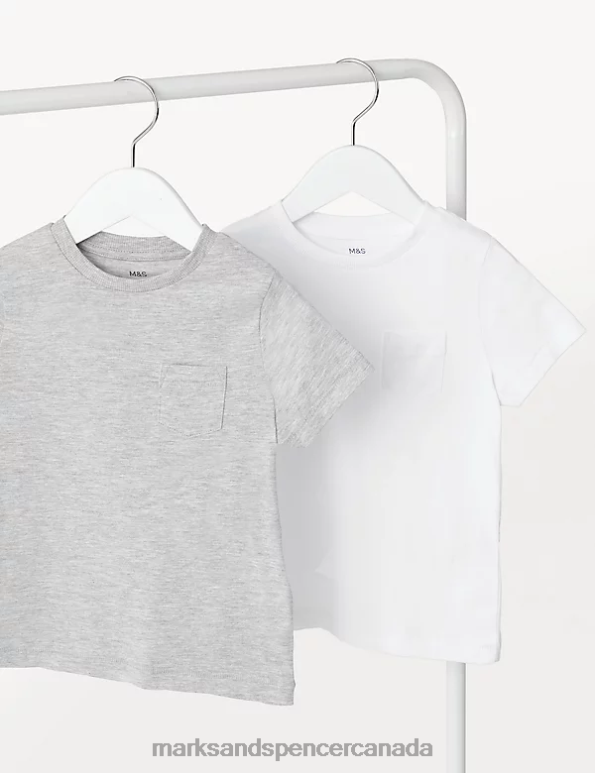 Kids Grey Mix Clothing Marks & Spencer 2pk Pure Cotton Plain T-Shirts 20VTD8331 - Marks and Spencer Canada locations