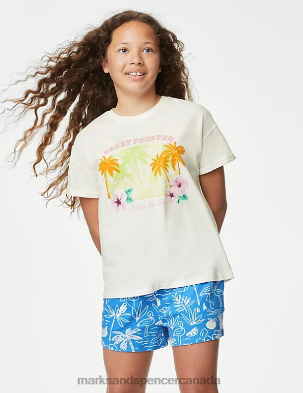 Marks and Spencer Canada - Kids Ivory Clothing Marks & Spencer Pure Cotton Holiday T-Shirt 20VTD8889