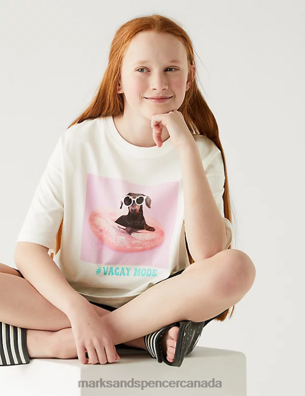 Kids Ivory Clothing Marks & Spencer Pure Cotton Photographic Dog T-Shirt 20VTD8963 - Marks and Spencer online