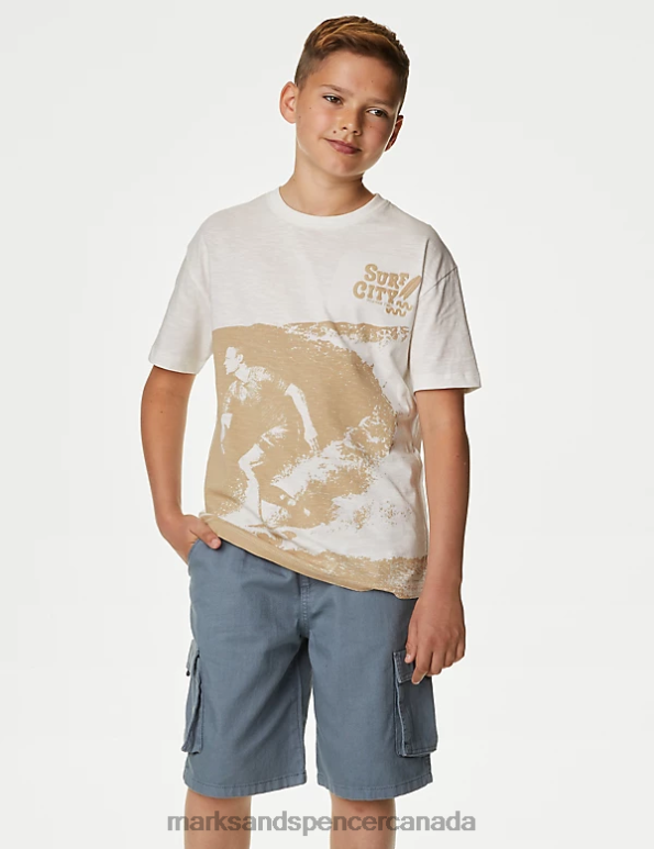 Kids Ivory Clothing Marks & Spencer Pure Cotton Surf Print T-Shirt 20VTD8268 - Marks and Spencer Canada locations