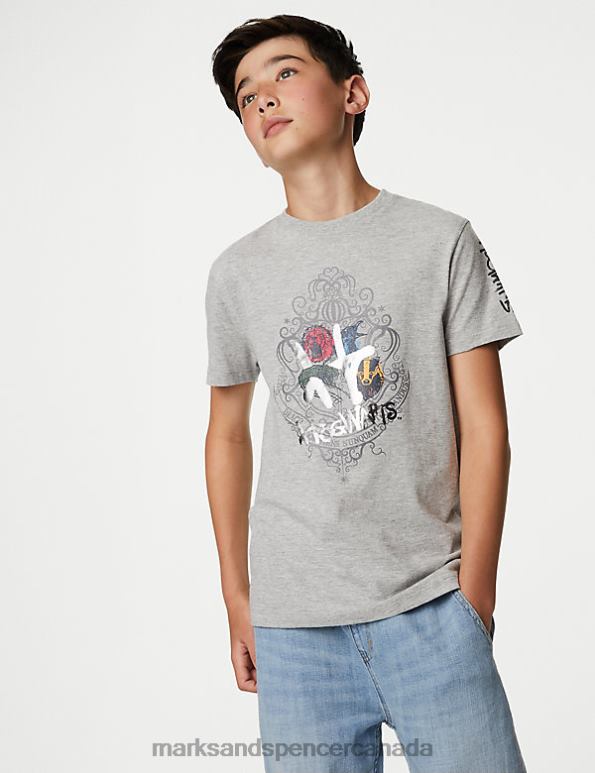 Marks and Spencer near me - Kids Light Grey Clothing Marks & Spencer Cotton Rich Harry Potter Graffiti T-Shirt 20VTD8123