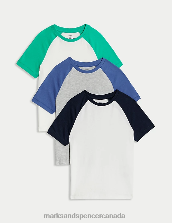 Marks and Spencer sale - Kids Multi Clothing Marks & Spencer 3pk Cotton Rich Raglan T-Shirts 20VTD7825