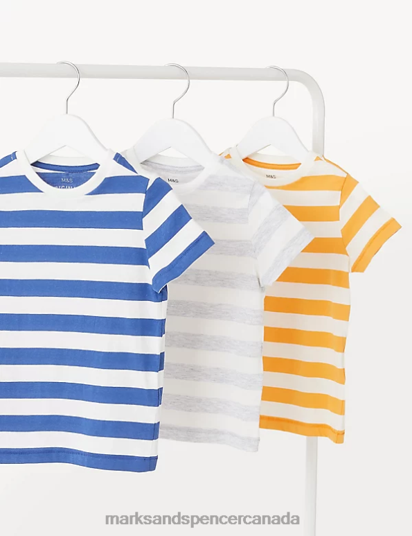 Kids Multi Clothing Marks & Spencer 3pk Cotton Rich Striped T-Shirts 20VTD8302 - Marks and Spencer Canada locations