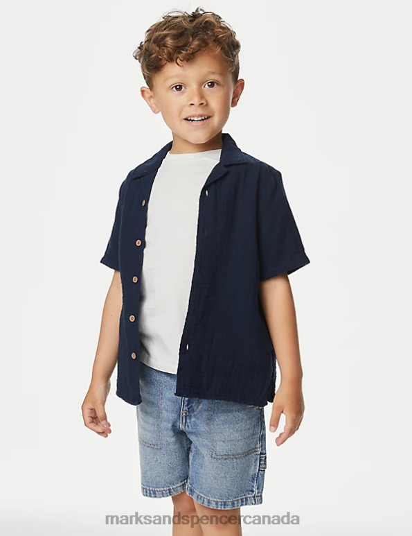 Kids Navy Clothing Marks & Spencer 2pc Pure Cotton Shirt & T-Shirt Set 20VTD8183 - Marks and Spencer online