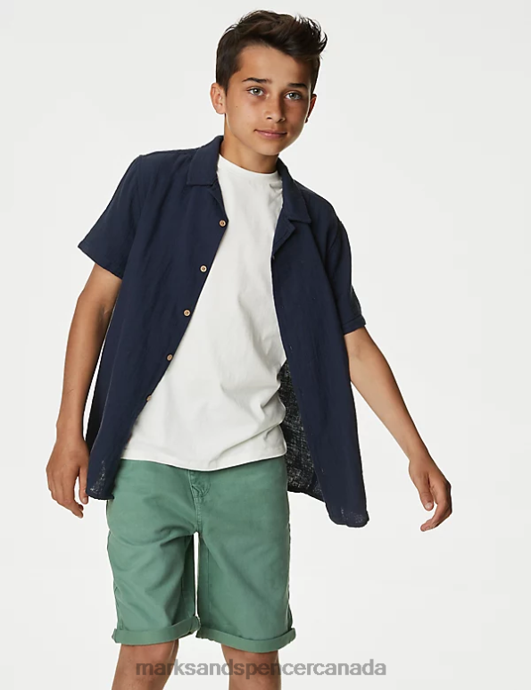 Marks and Spencer Canada - Kids Navy Clothing Marks & Spencer 2pc Pure Cotton Shirt & T-Shirt Set 20VTD8443