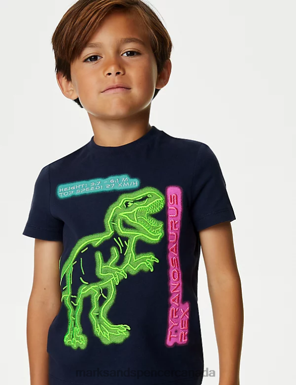 Kids Navy Clothing Marks & Spencer Pure Cotton Dinosaur T-Shirt 20VTD7926 - Marks and Spencer Canada locations