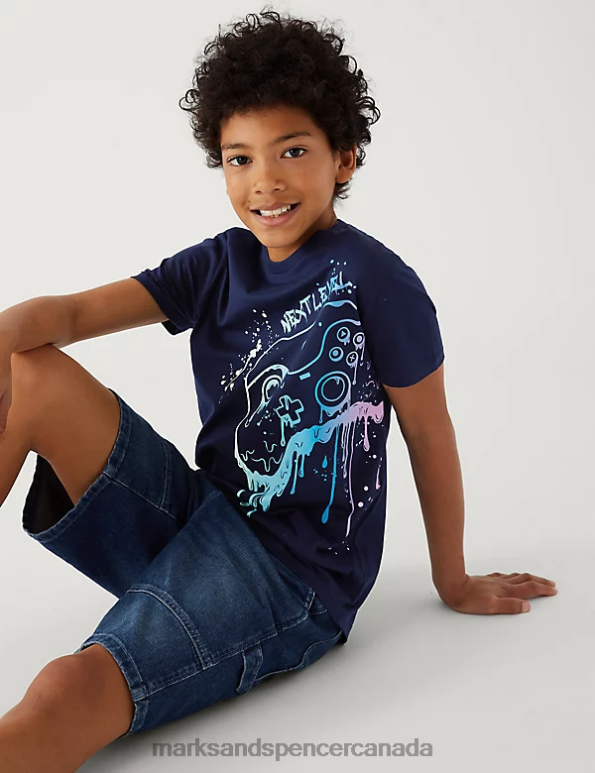 Kids Navy Clothing Marks & Spencer Pure Cotton Game Console T-Shirt 20VTD8284 - Marks and Spencer online