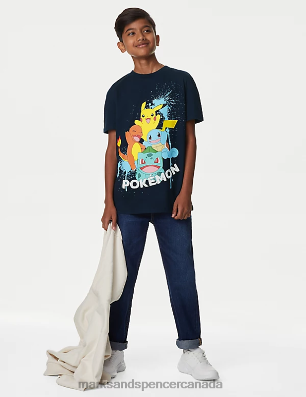 Kids Navy Clothing Marks & Spencer Pure Cotton Pokemon T-Shirt 20VTD8501 - Marks and Spencer outlet