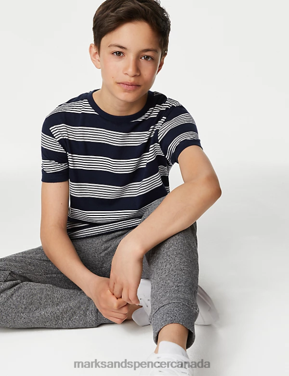 Kids Navy Clothing Marks & Spencer Pure Cotton Striped T-Shirt 20VTD8611 - Marks and Spencer outlet