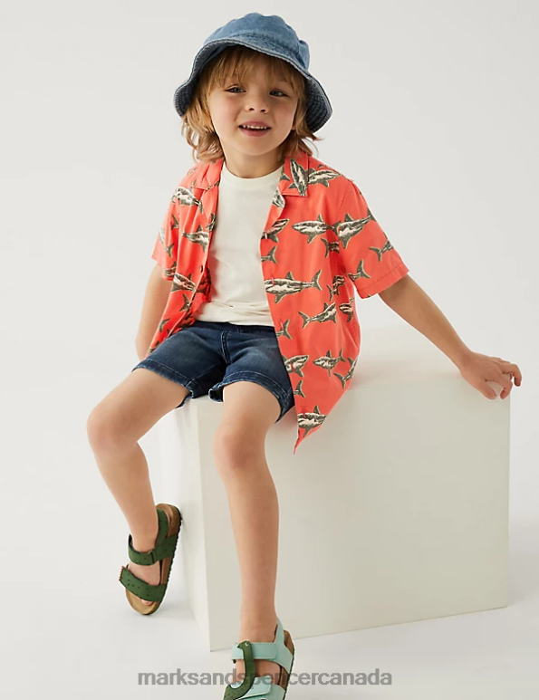 Kids Orange Mix Clothing Marks & Spencer 2pc Cotton Rich Shark Shirt and T-Shirt 20VTD8655 - Marks and Spencer outlet