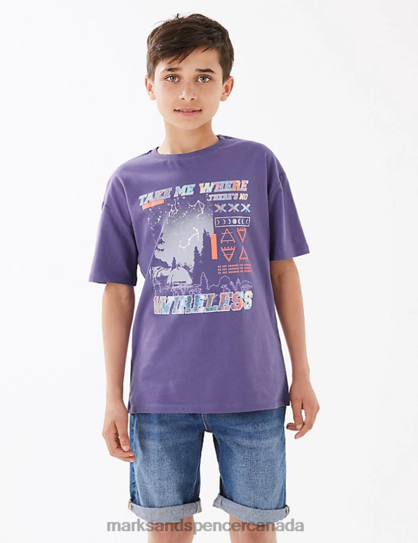 Marks and Spencer sale - Kids Purple Mix Clothing Marks & Spencer Pure Cotton Wireless Print T-Shirt 20VTD8760