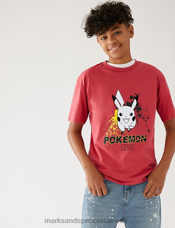 Kids Red Mix Clothing Marks & Spencer Pure Cotton Pokemon T-Shirt 20VTD8373 - Marks and Spencer outlet