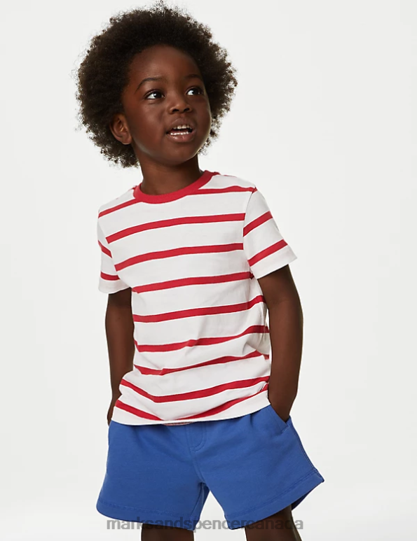 Marks and Spencer Canada - Kids Red Mix Clothing Marks & Spencer Pure Cotton Striped T-Shirt 20VTD8273