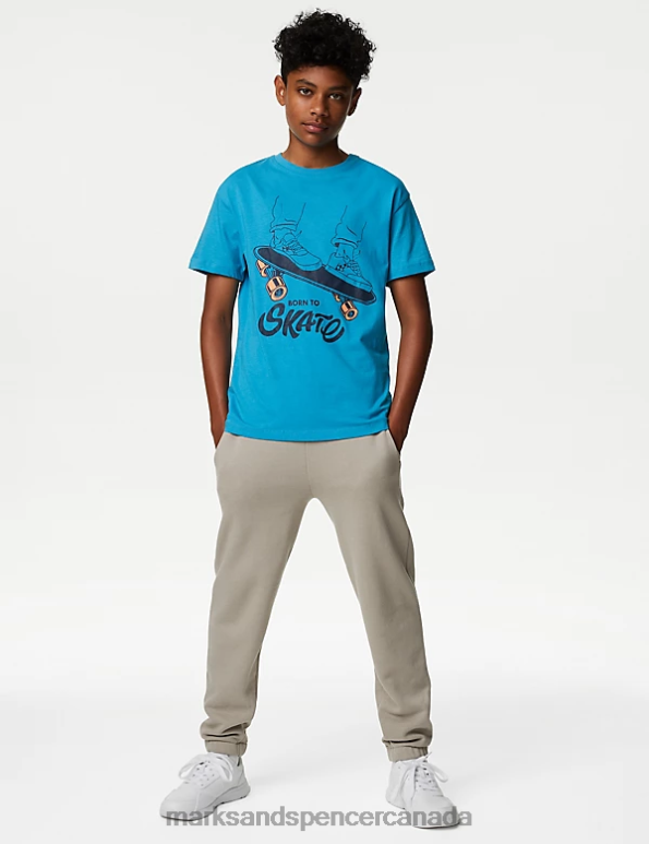 Kids Turquoise Clothing Marks & Spencer Pure Cotton Born To Skate T-Shirt 20VTD8416 - Marks and Spencer Canada locations