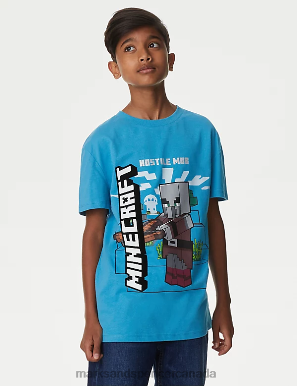 Kids Turquoise Clothing Marks & Spencer Pure Cotton Minecraft T-Shirt 20VTD8025 - Marks and Spencer Canada locations