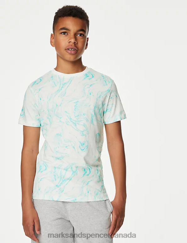 Marks and Spencer sale - Kids White Mix Clothing Marks & Spencer Pure Cotton Marble Print T-Shirt 20VTD8631