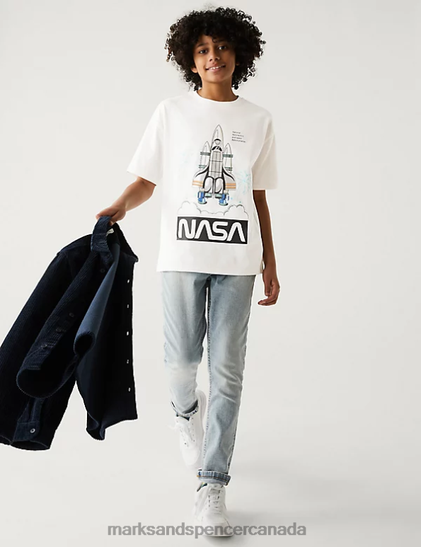 Kids White Mix Clothing Marks & Spencer Pure Cotton NASA T-Shirt 20VTD8186 - Marks and Spencer outlet