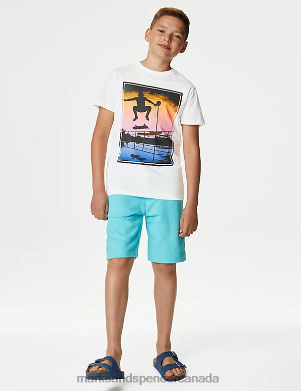 Marks and Spencer near me - Kids White Mix Clothing Marks & Spencer Pure Cotton Skate Print T-Shirt 20VTD8170