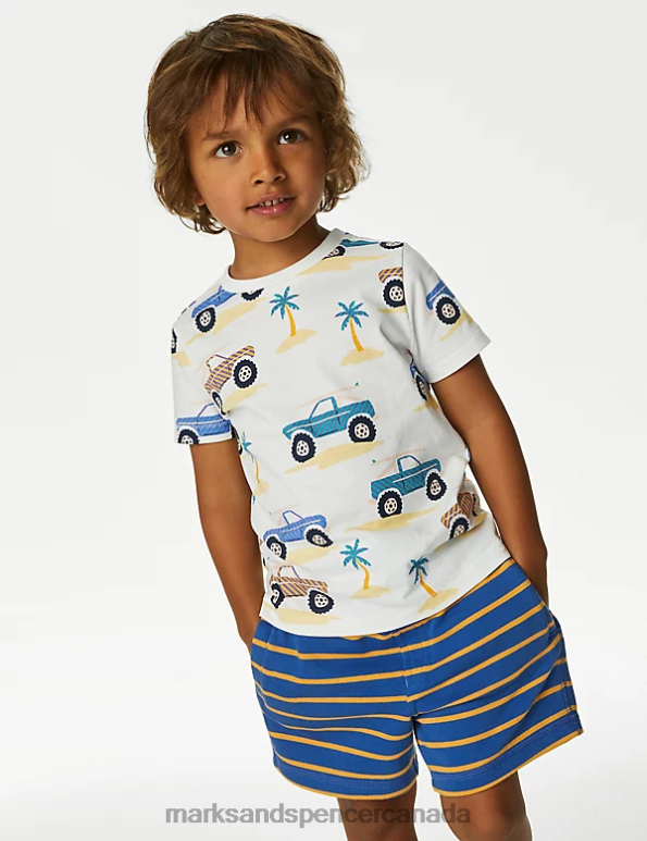 Marks and Spencer near me - Kids White Mix Clothing Marks & Spencer Pure Cotton Truck Print T-Shirt 20VTD8334