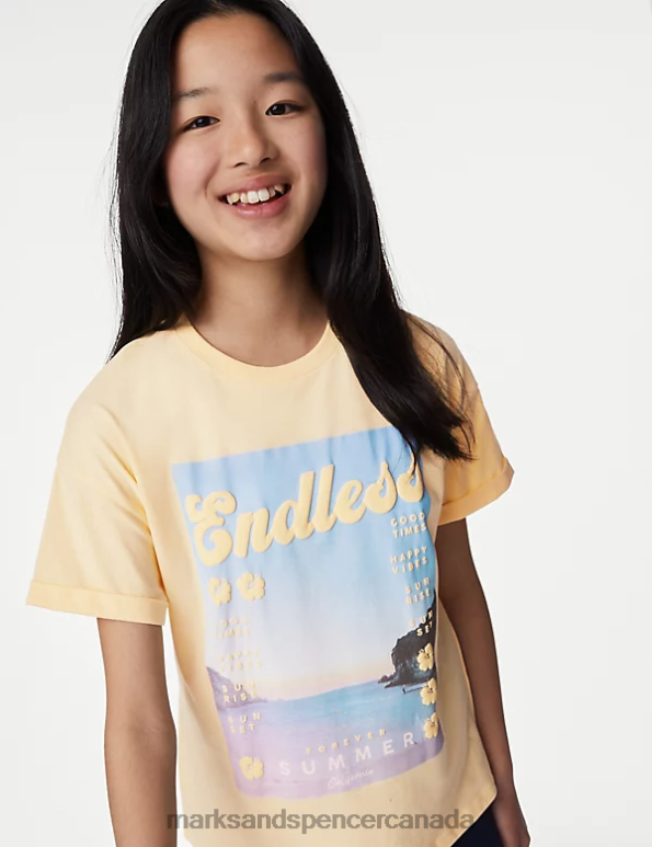 Kids Yellow Clothing Marks & Spencer Pure Cotton Photographic Print T-Shirt 20VTD8930 - Marks and Spencer Canada locations