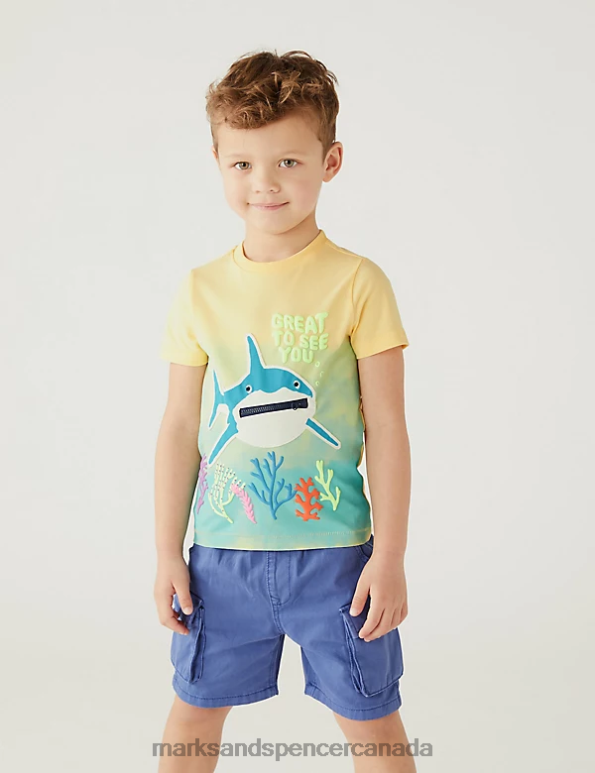 Kids Yellow Mix Clothing Marks & Spencer Pure Cotton Shark T-Shirt 20VTD8076 - Marks and Spencer Canada locations