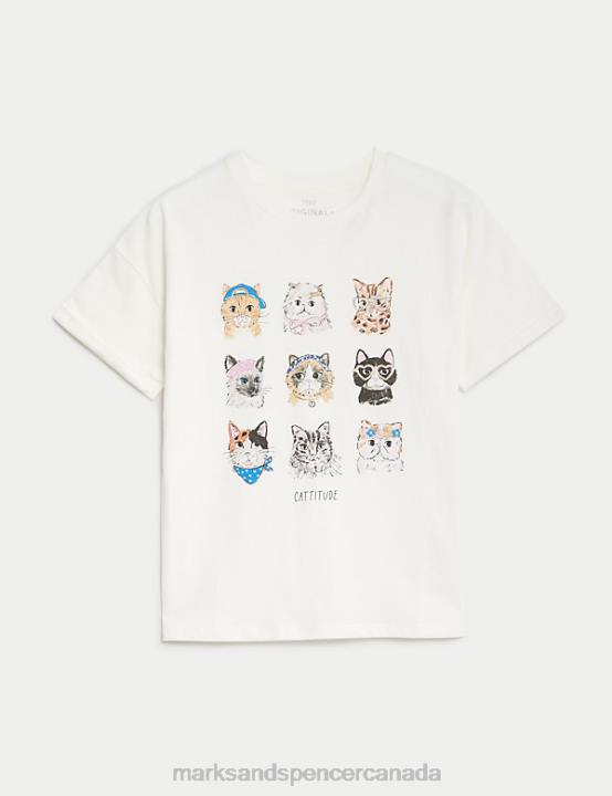 Marks and Spencer near me - Marks & Spencer Kids Pure Cotton Cat T-Shirt Clothing Ivory 20VTD9148