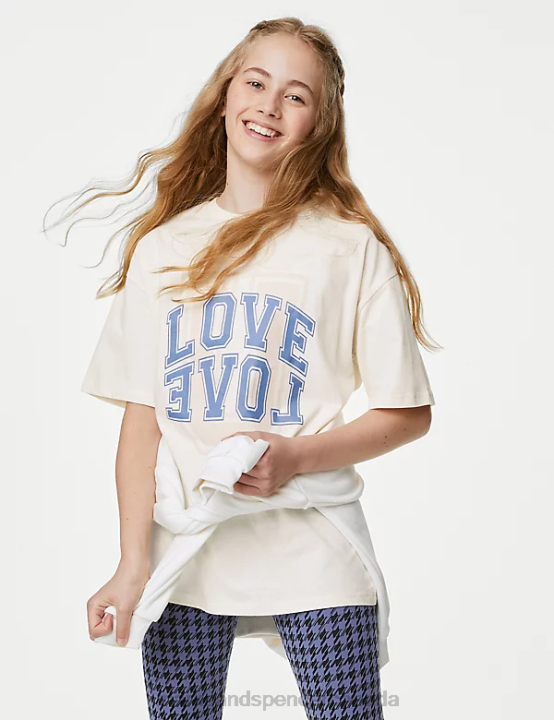 Marks and Spencer Canada - Marks & Spencer Kids Pure Cotton Love U Slogan T-Shirt Clothing Ivory 20VTD9106