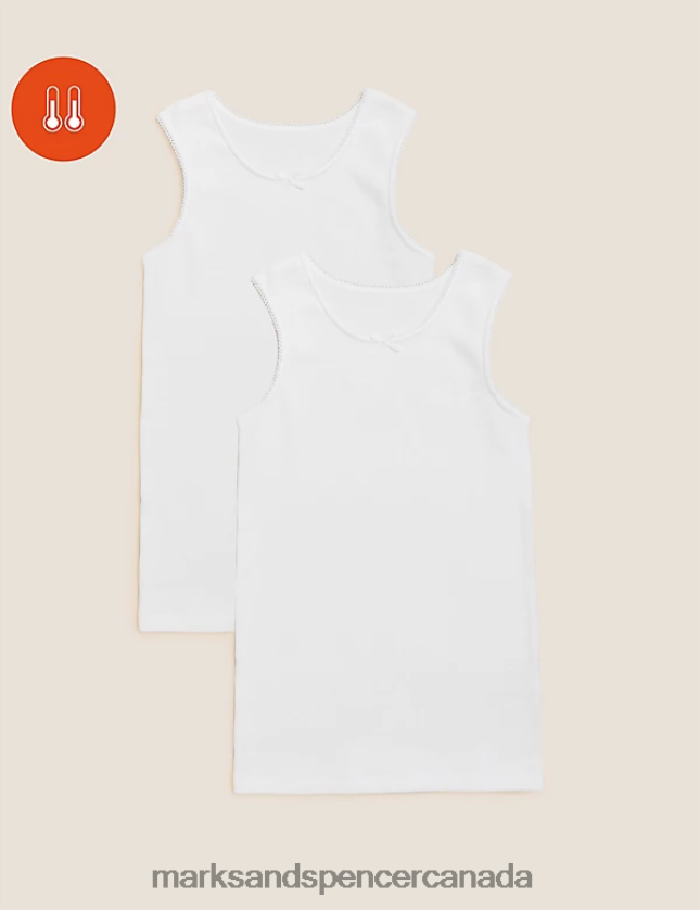 Marks and Spencer Canada - Clothing 20VTD9593 White Kids Marks & Spencer 2pk Thermal Cotton Blend Vests