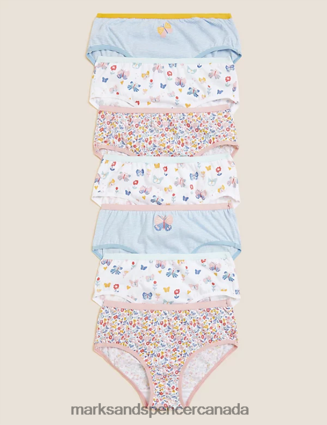 Clothing 20VTD9713 Multi Kids Marks & Spencer 7pk Pure Cotton Butterfly Knickers - Marks and Spencer outlet