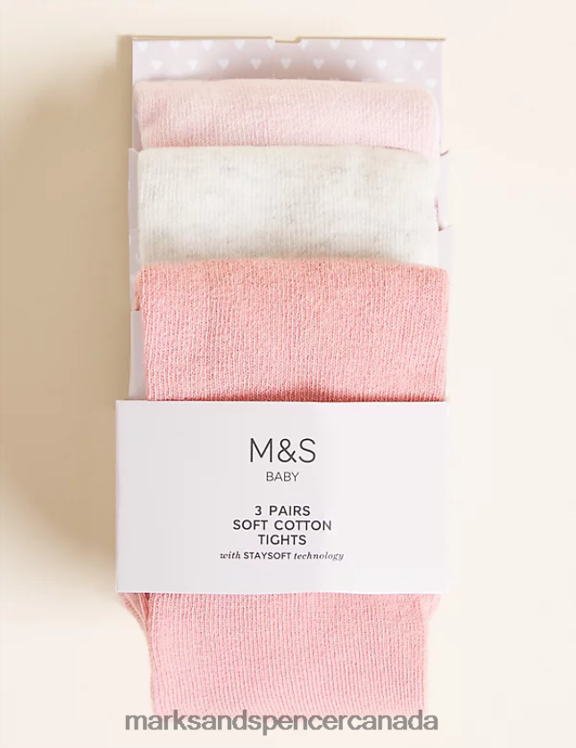 Marks and Spencer near me - Clothing 20VTD9855 Pink Mix Kids Marks & Spencer 3pk Cotton Rich Tights