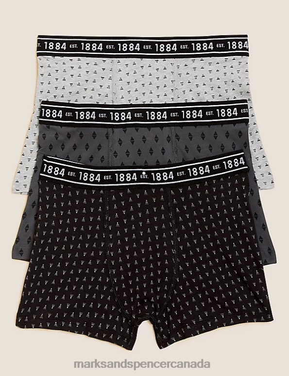 Kids Black Mix Clothing Marks & Spencer 3pk Cotton with Stretch Printed Trunks 20VTD8669 - Marks and Spencer outlet